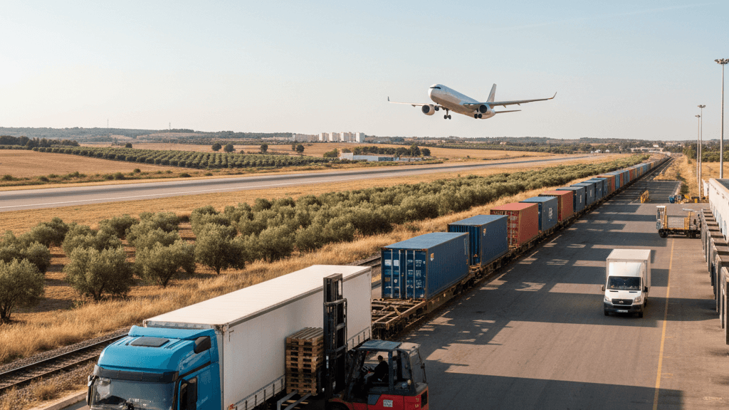 Diversos modos de transporte en Murcia: carretera, ferrocarril y puerto de Cartagena gestionados por operador logístico