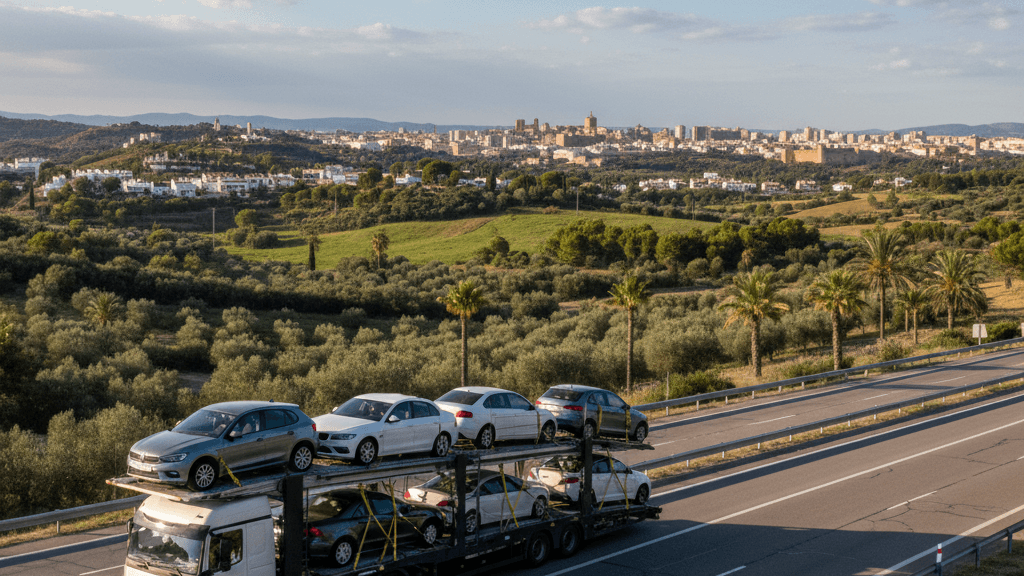 Transporte en Murcia transporte de coches precio en Murcia: camión local entregando vehículo dentro de la región, operador logístico certificado