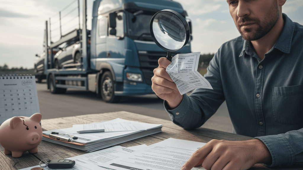 Gastos ocultos comunes al transportar un coche, como seguros, peajes y maniobras especiales